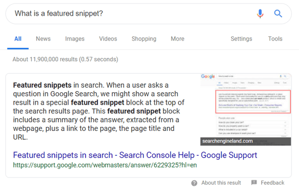 featured snippets in search