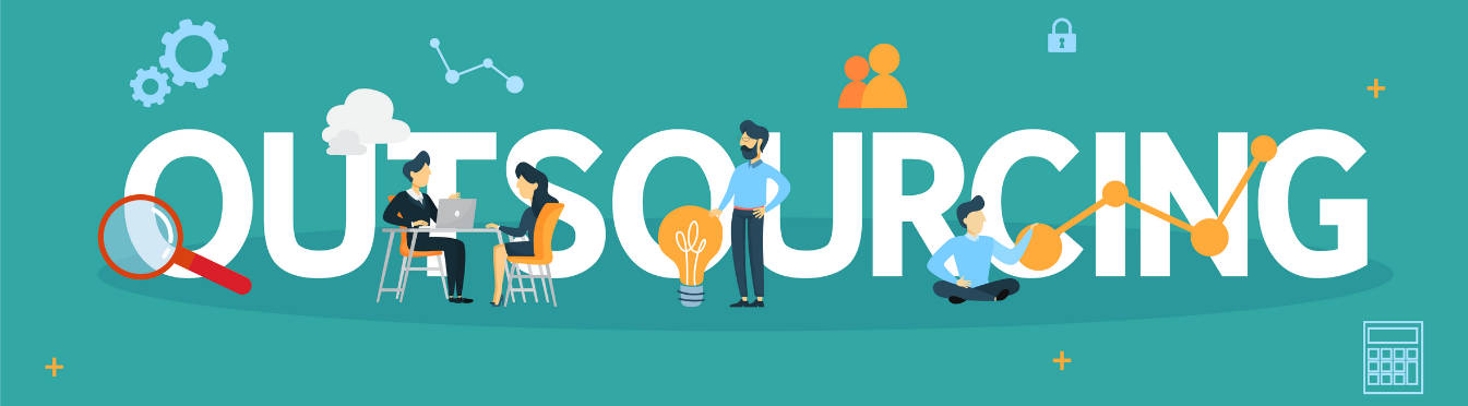 Illustration graphic with the word outsourcing 