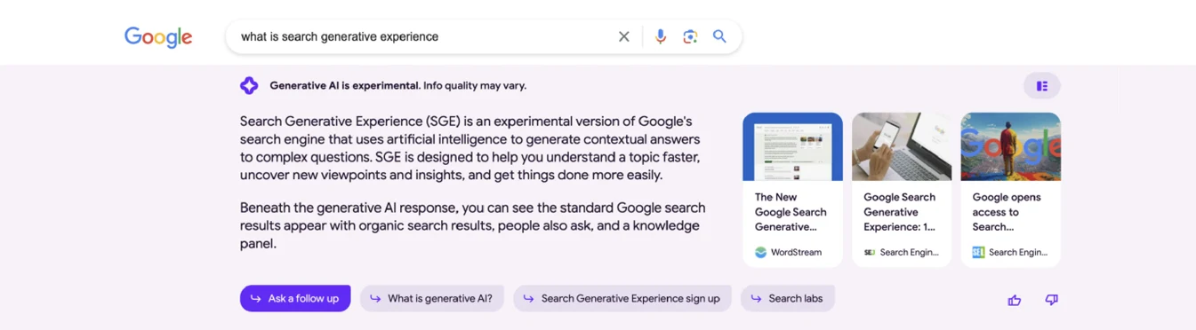 SGE example on Google’s Search Engine